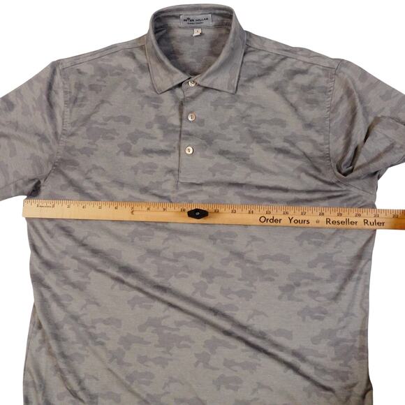 Peter Millar Summer Comfort Camo Gray Mens Golf Polo Shirt Bear Lakes Logo Small - Picture 6 of 7